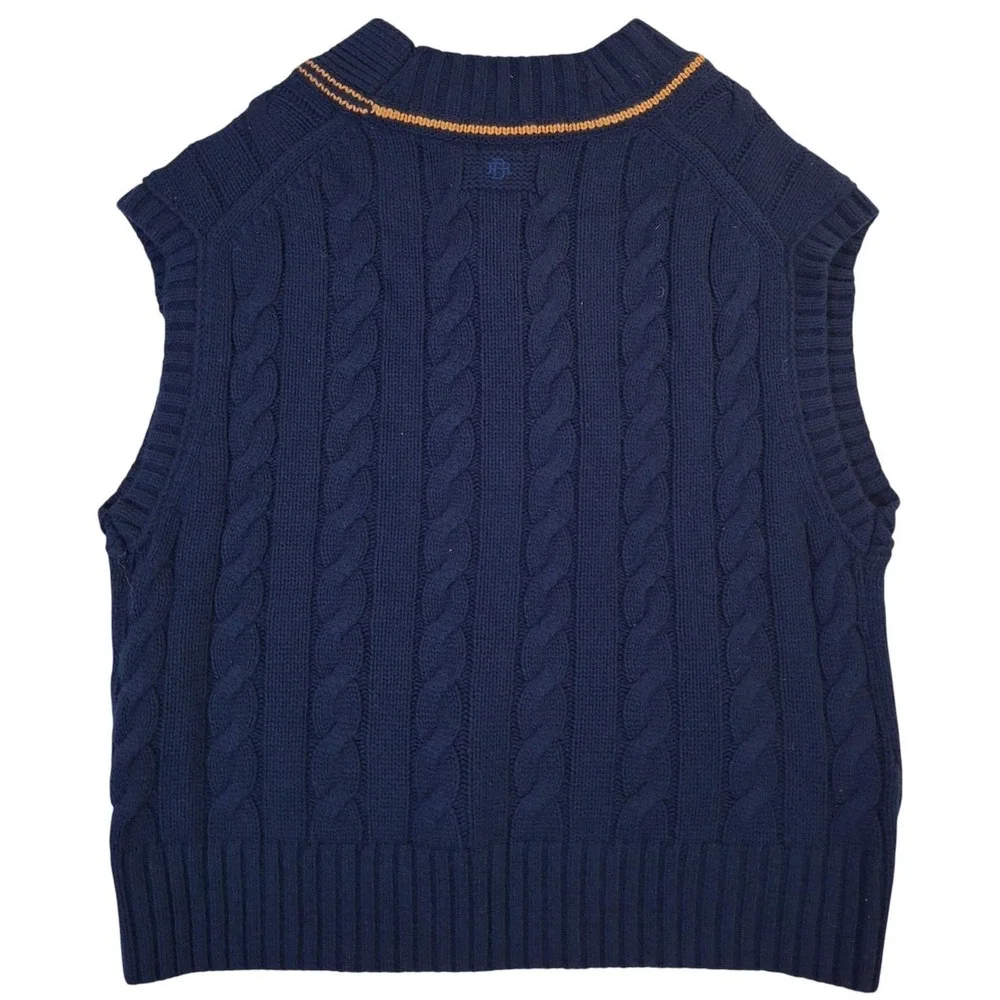 Banana Republic BR Athletics Sweater Vest Men's XL Navy Cable Knit Wool Cashmere